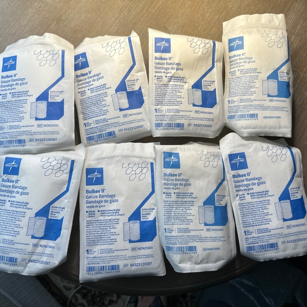 8 Pkgs Medline Bulkee II Sterile Cotton Gauze Bandage 4.5 x 4.1 yd Sealed New